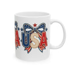 USA Patriotic Ceramic Mug with Bold Red White Blue Design