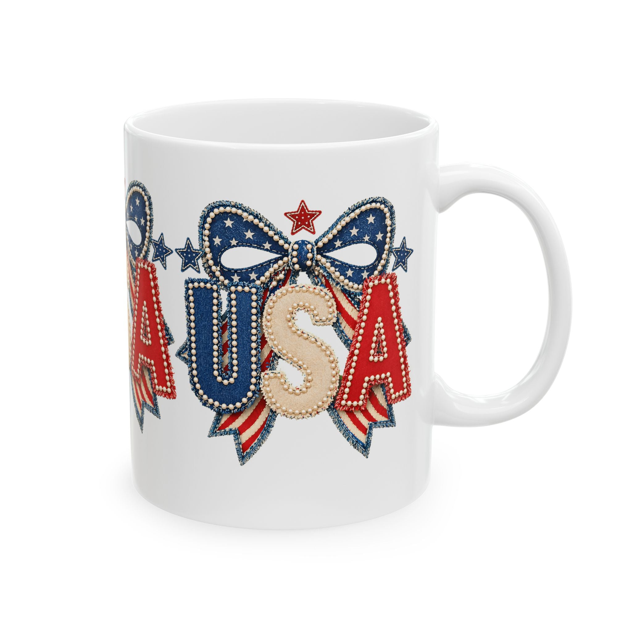 USA Patriotic Ceramic Mug with Bold Red White Blue Design