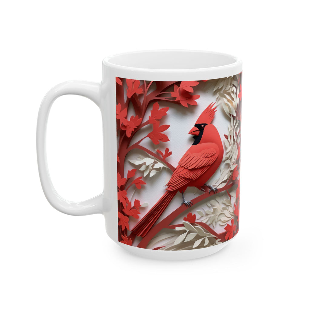 Red Paper-Cut Floral Ceramic Mug (11oz & 15oz) — Botanical Symmetry Coffee Cup