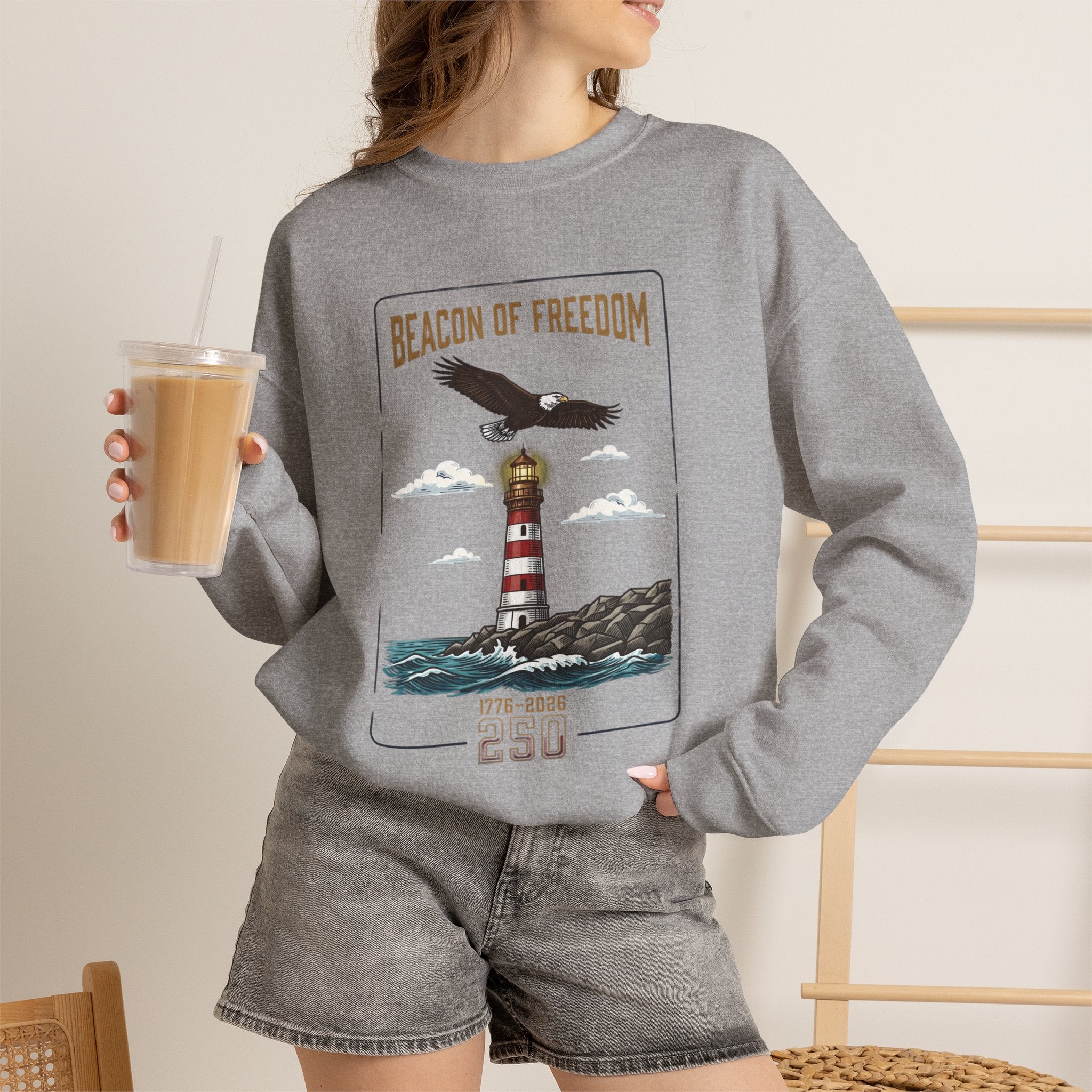 Beacon of Freedom Lighthouse Sweatshirt | 250th 4th of July Patriotic Milestone