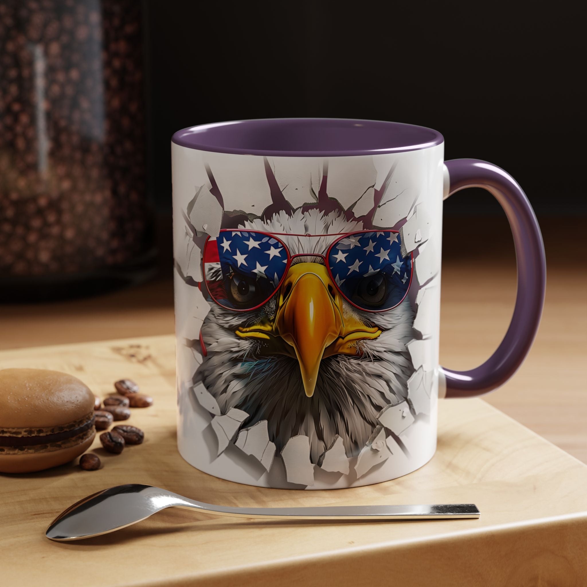 American Eagle Coffee Mug with USA Flag Accent Design