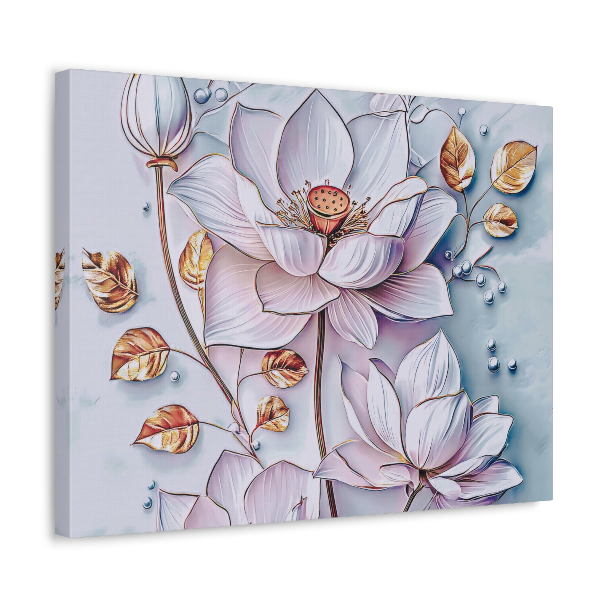 Floral Lotus Stretched Canvas Wall Art — Pastel Bloom Decorative Canvas