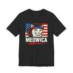 T-Shirt — "Meowica" Patriotic Cat Tee (American Flag, Funny 4th of July Shirt)