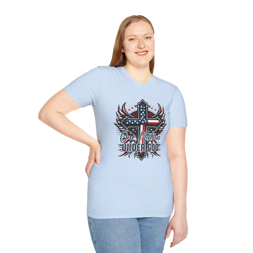 Christian Cross T-Shirt — "One Nation Under God" Patriotic Graphic Tee