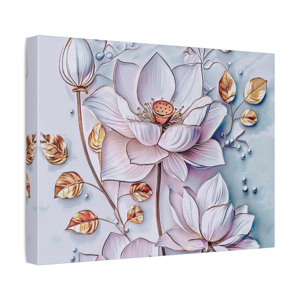 Floral Lotus Stretched Canvas Wall Art — Pastel Bloom Decorative Canvas