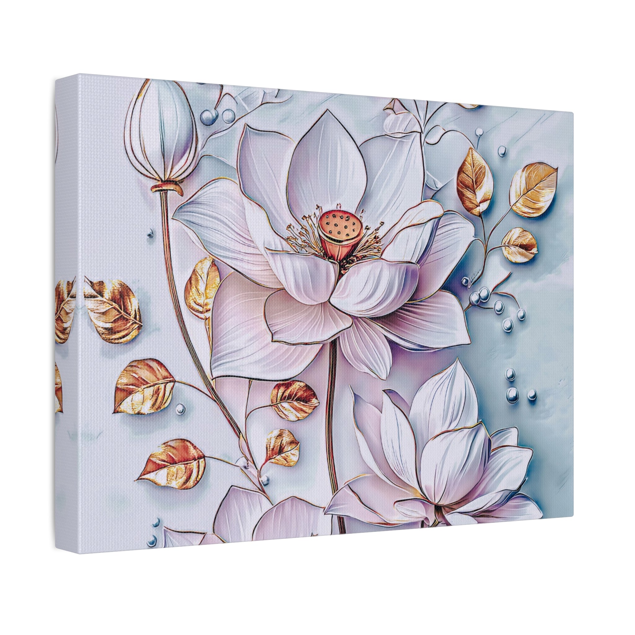 Floral Lotus Stretched Canvas Wall Art — Pastel Bloom Decorative Canvas