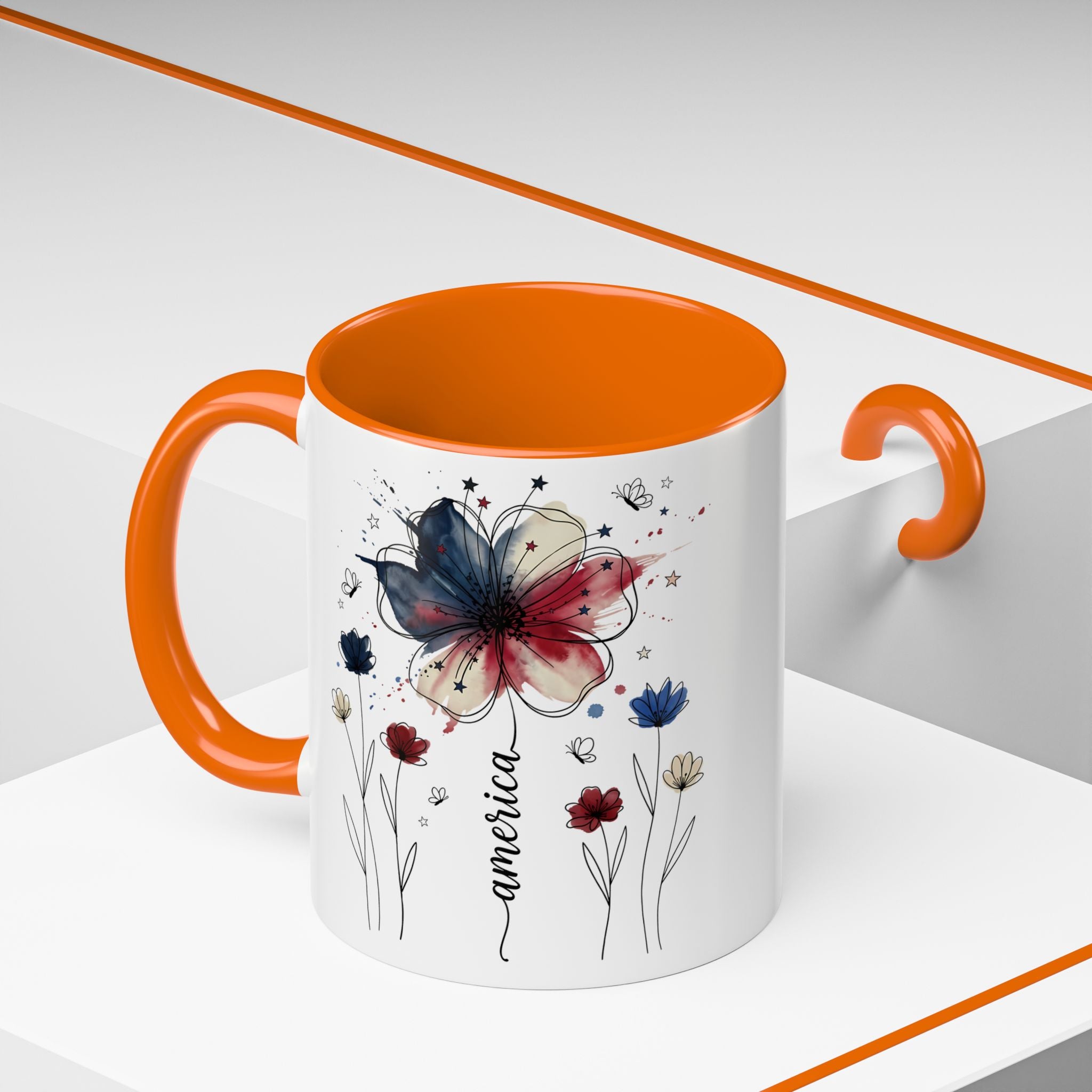 Patriotic Anemone Accent Coffee Mug Classic Floral Design