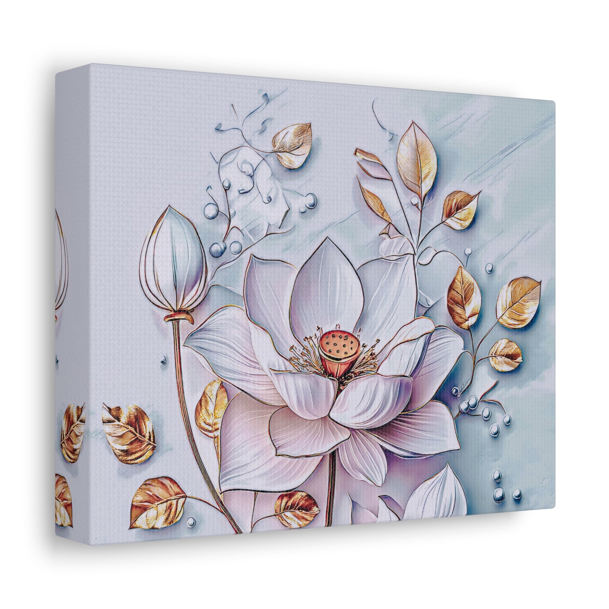 Floral Lotus Stretched Canvas Wall Art — Pastel Bloom Decorative Canvas