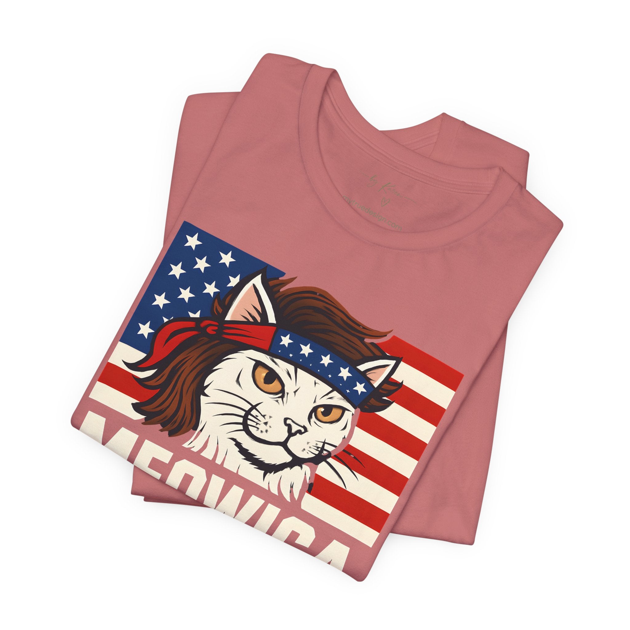 T-Shirt — "Meowica" Patriotic Cat Tee (American Flag, Funny 4th of July Shirt)