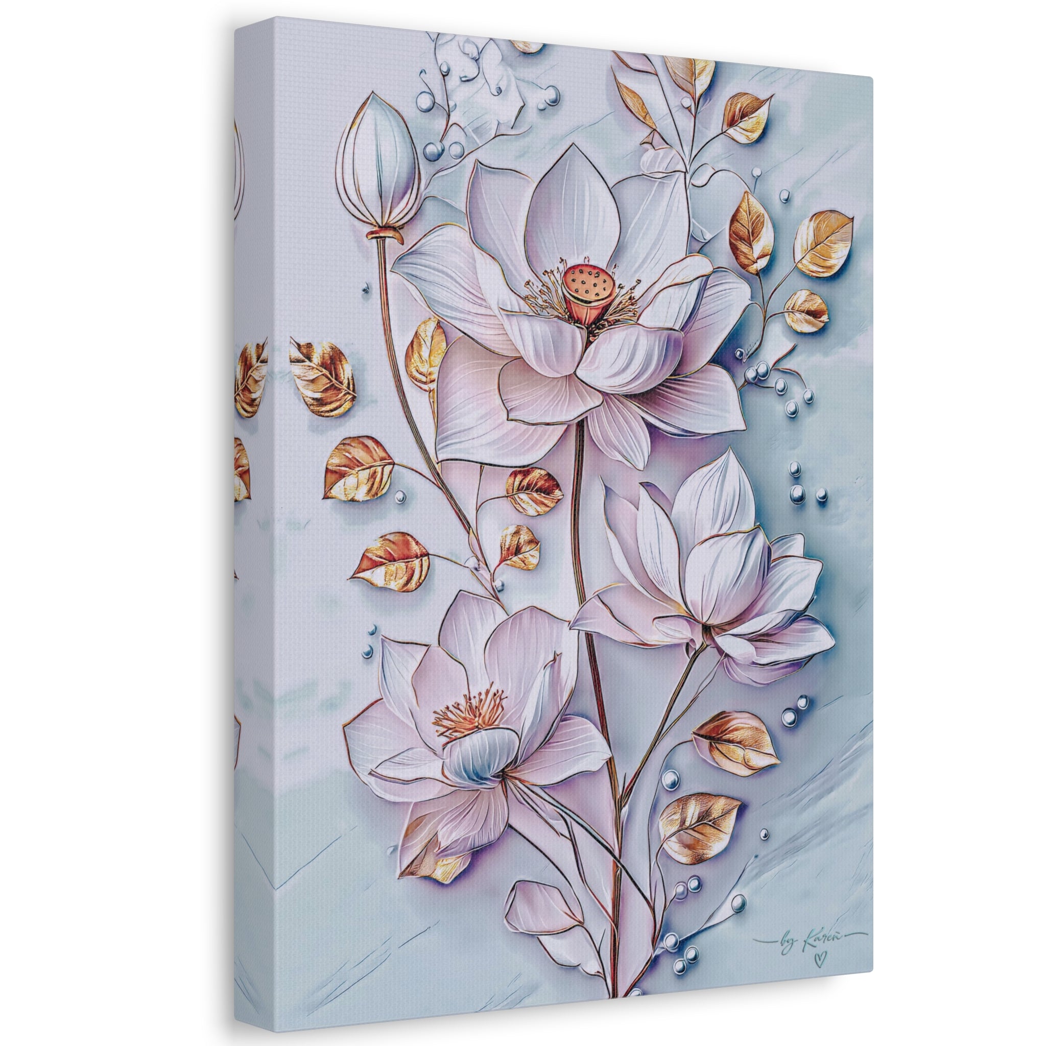 Floral Lotus Stretched Canvas Wall Art — Pastel Bloom Decorative Canvas