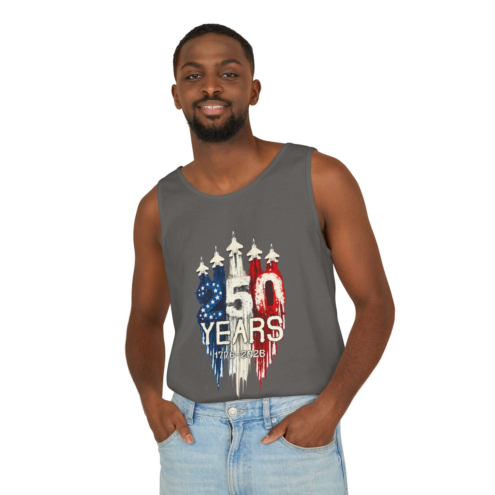 50 Years American Flag Castle Tank Top for Celebratory Wear