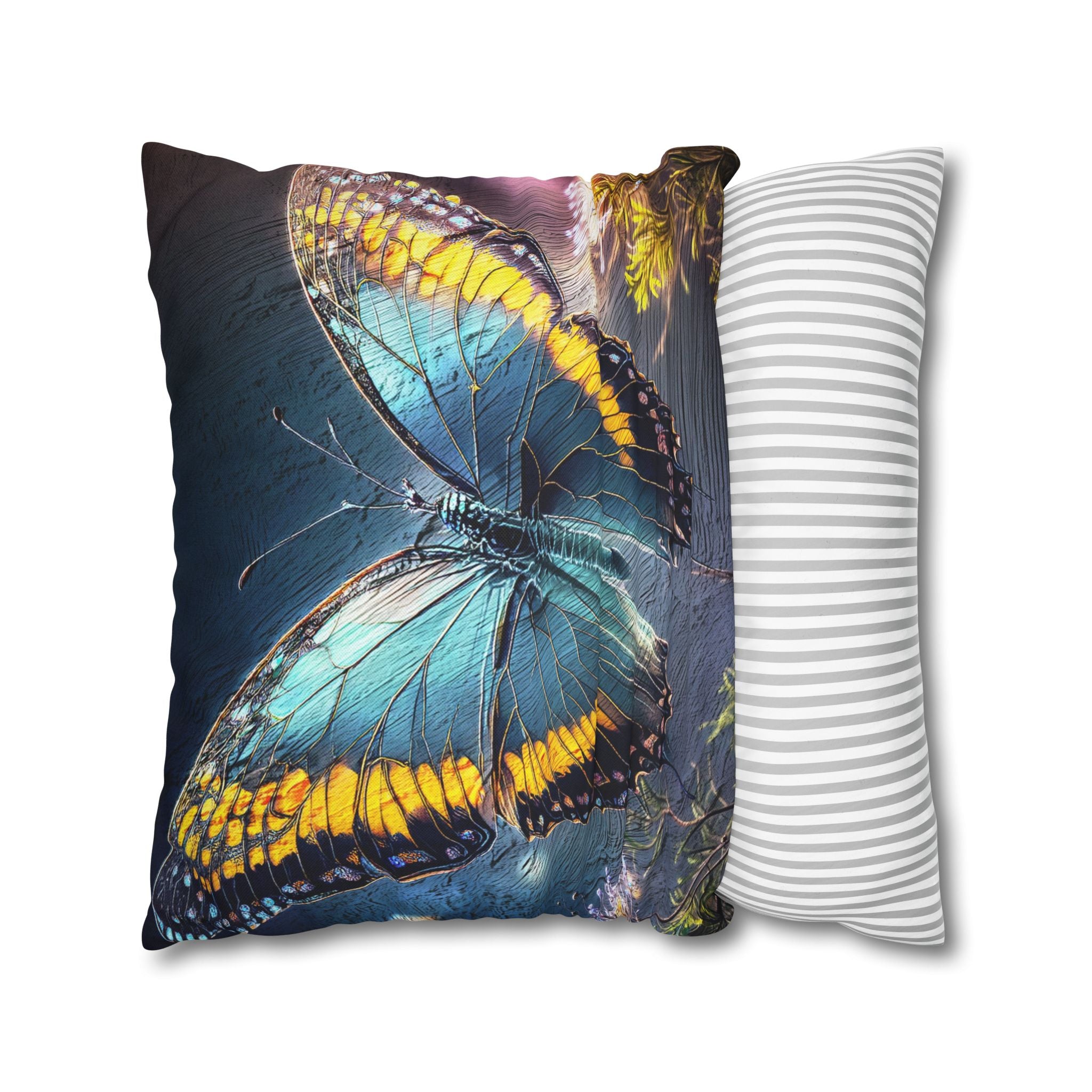 Blue and Yellow Butterfly Decorative Pillow Cover