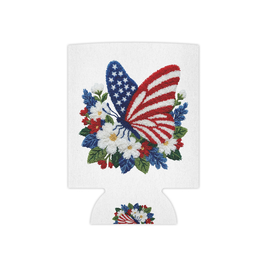Patriotic Floral Butterfly Can Cooler for Fourth of July