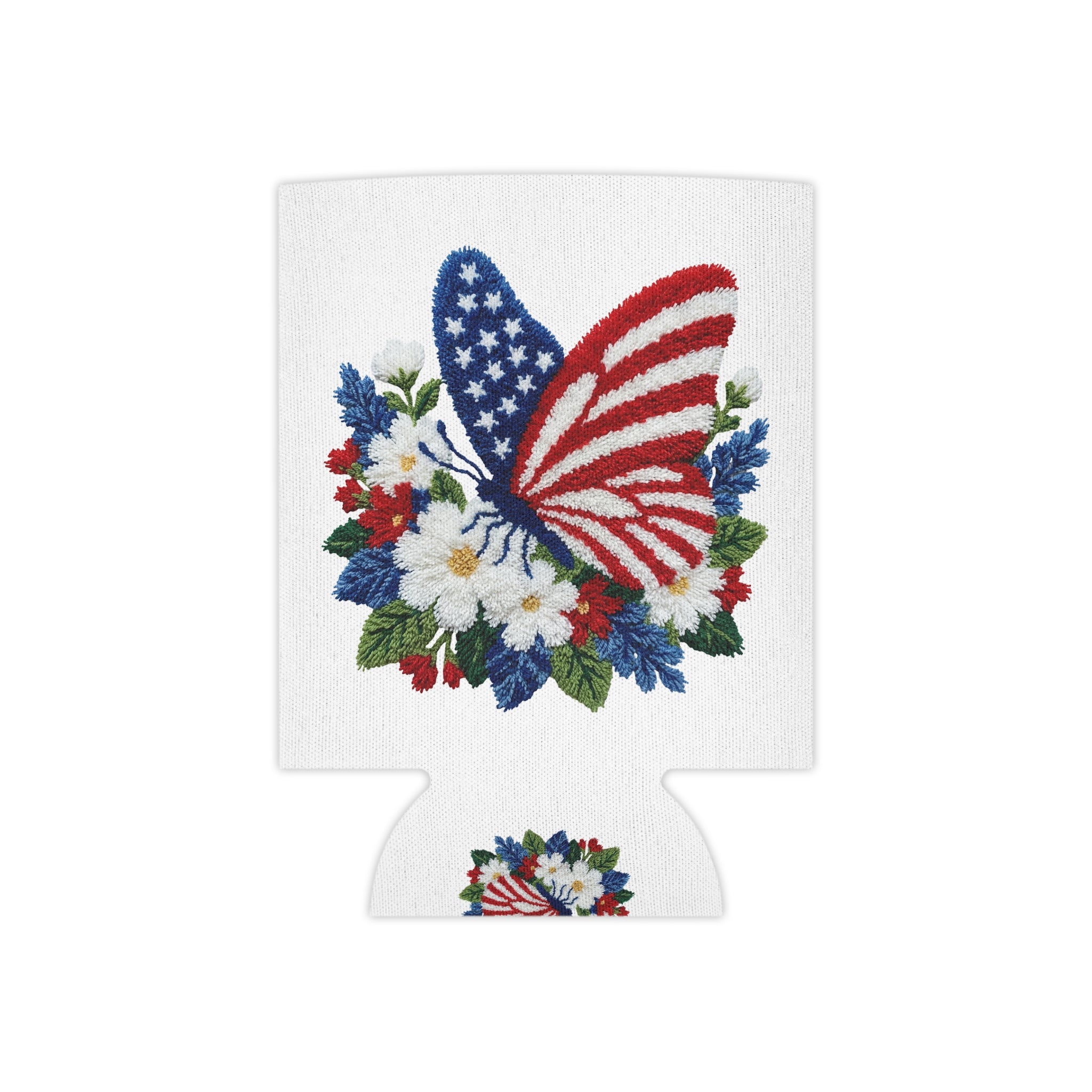 Patriotic Floral Butterfly Can Cooler for Fourth of July