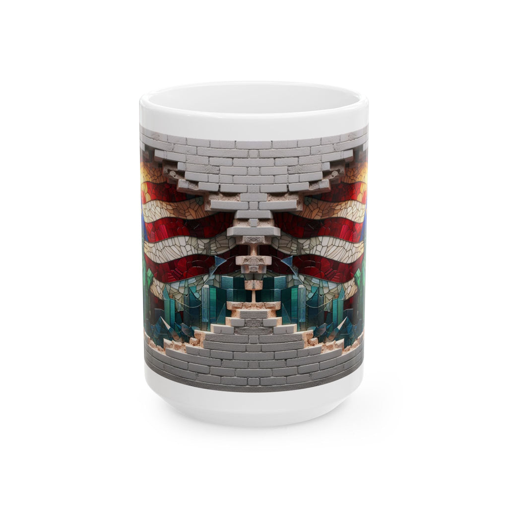 Patriotic Mosaic Brick Wall Ceramic Mug - Perfect for Sipping