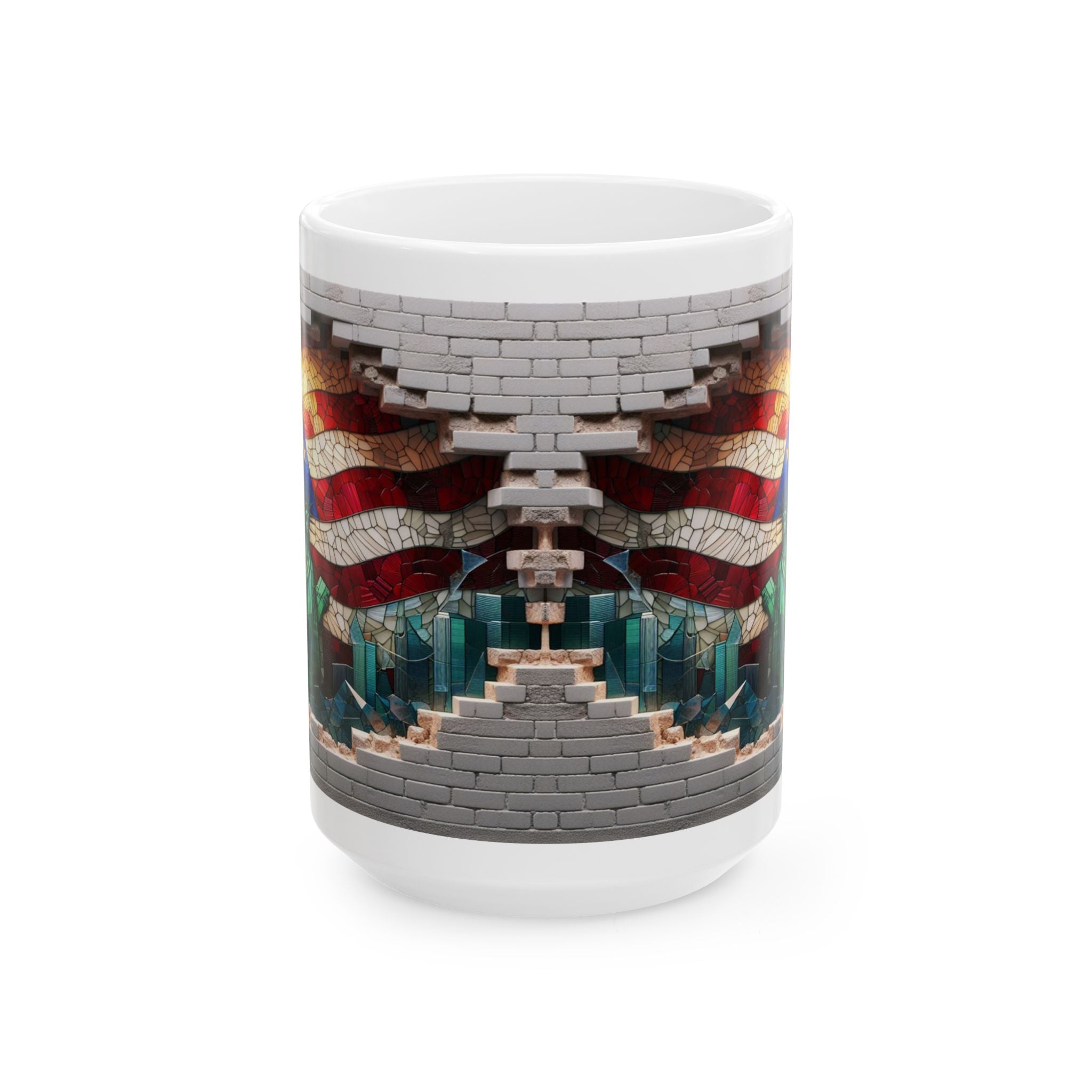 Patriotic Mosaic Brick Wall Ceramic Mug - Perfect for Sipping