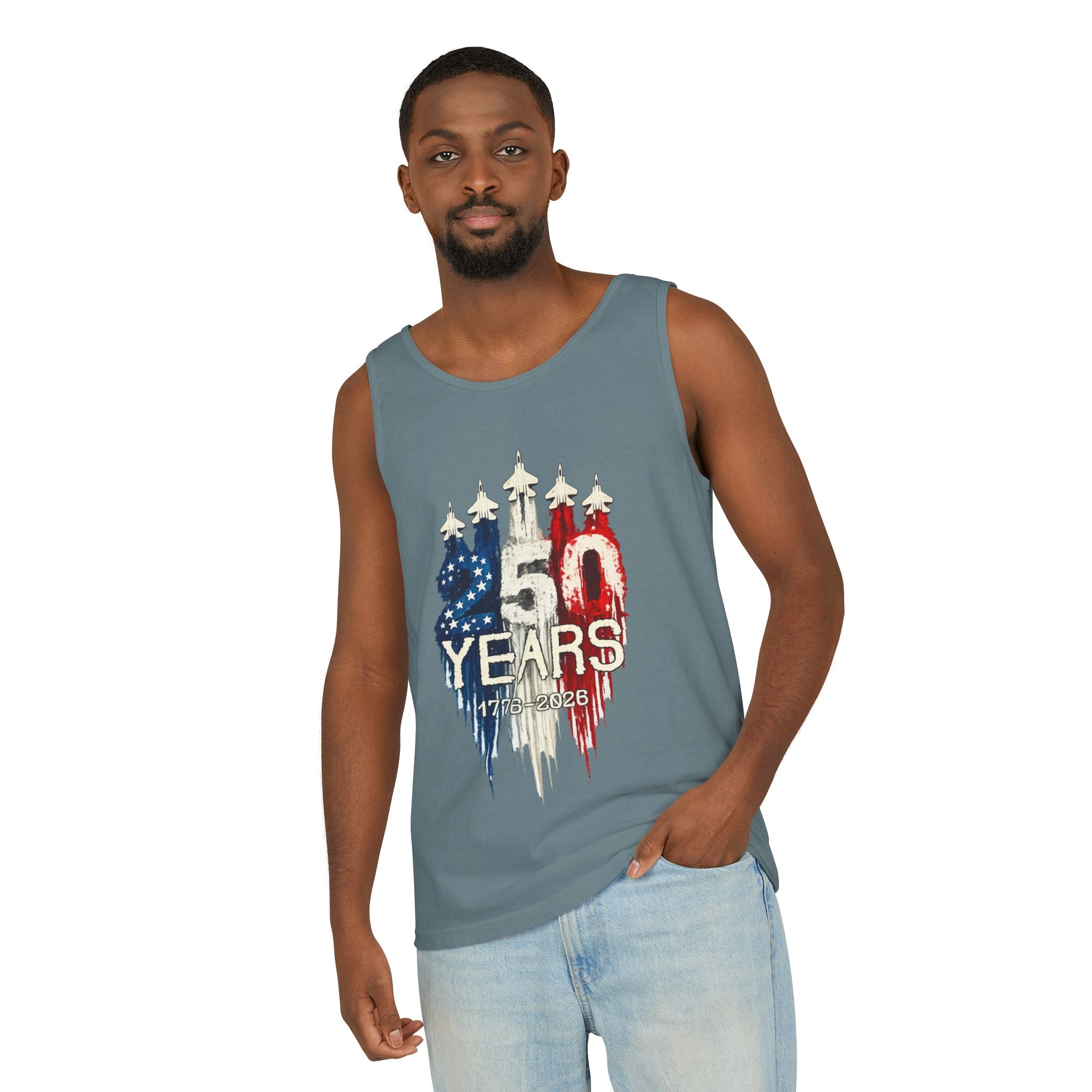 50 Years American Flag Castle Tank Top for Celebratory Wear