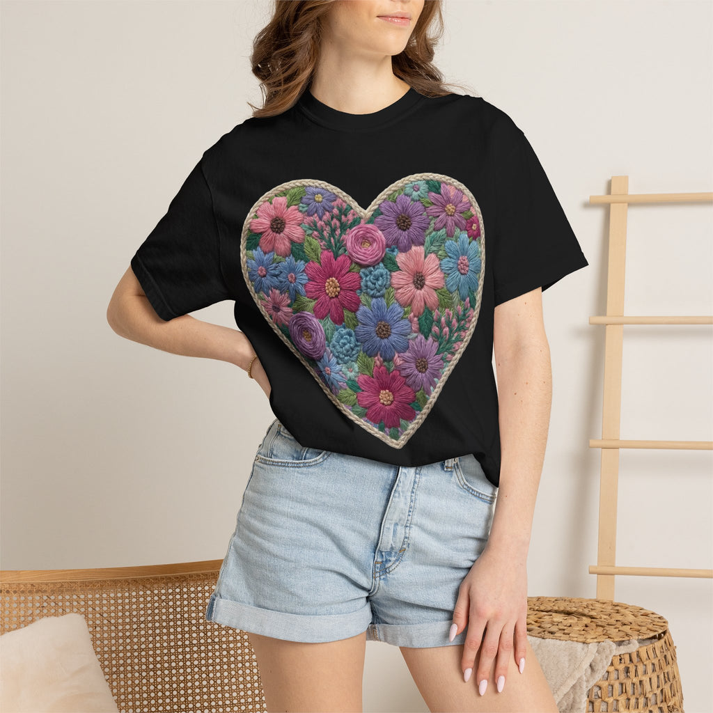 Floral Heart T-Shirt — Colorful Bouquet Heart Graphic (Print It Your Way)