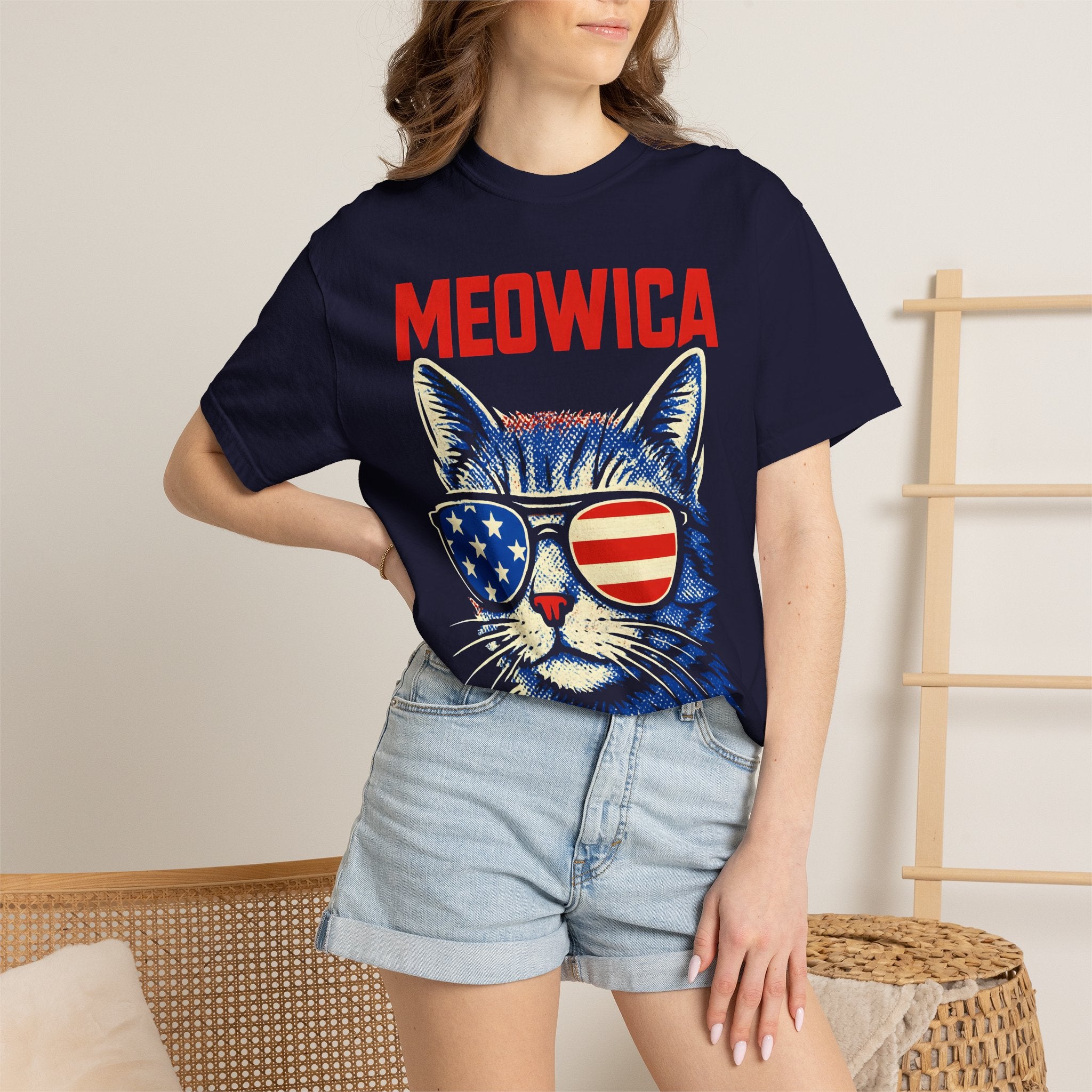 Meowica Cat T-Shirt — Patriotic American Flag Sunglasses Tee