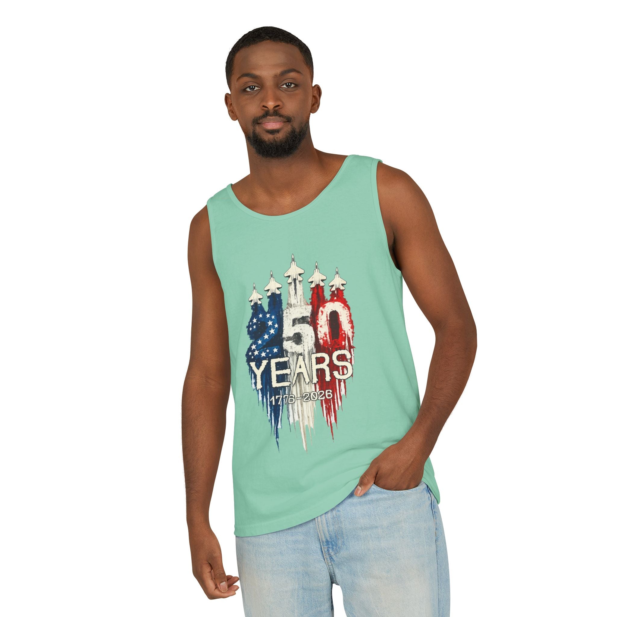 50 Years American Flag Castle Tank Top for Celebratory Wear