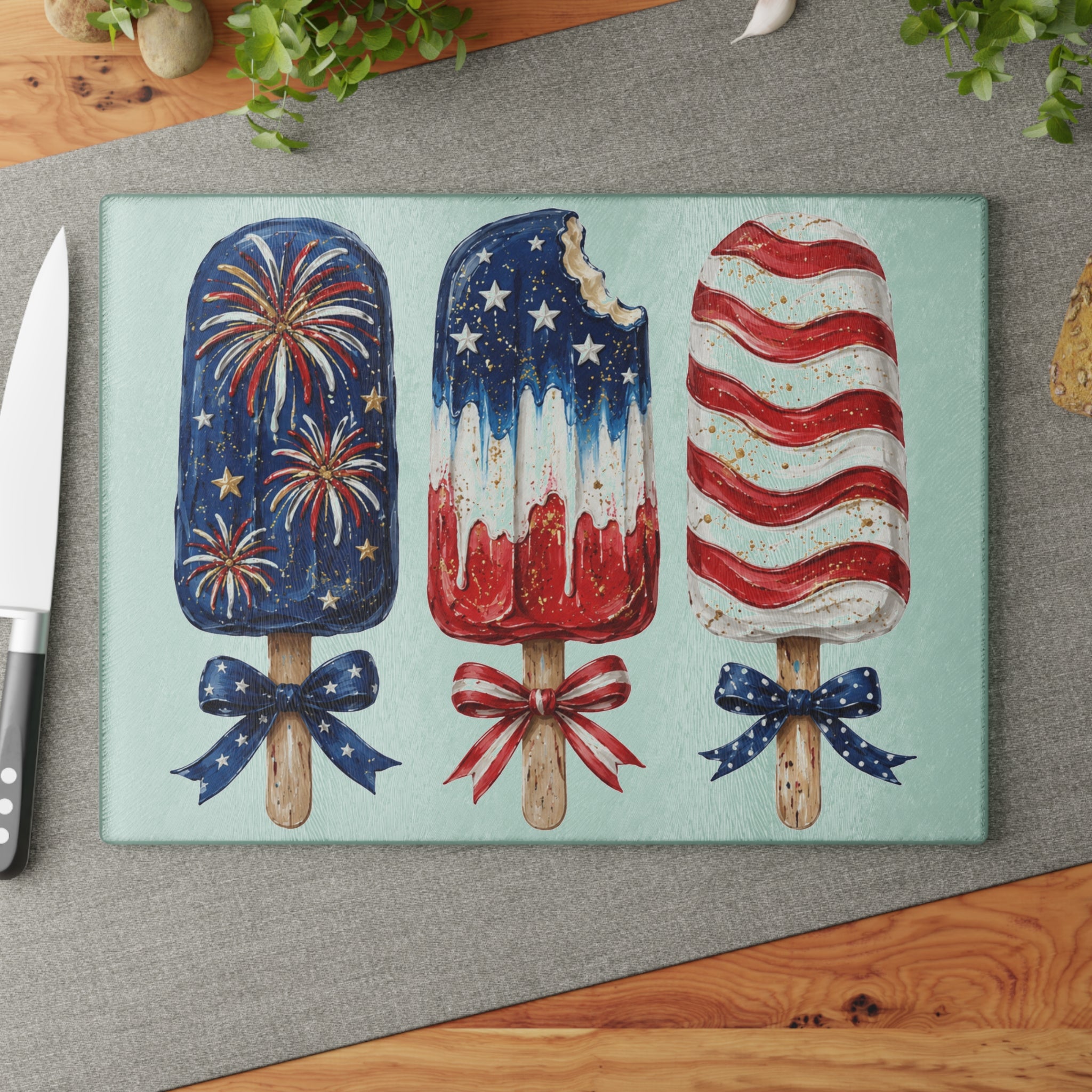 Patriotic Popsicle Glass Cutting Board for Kitchen Prep