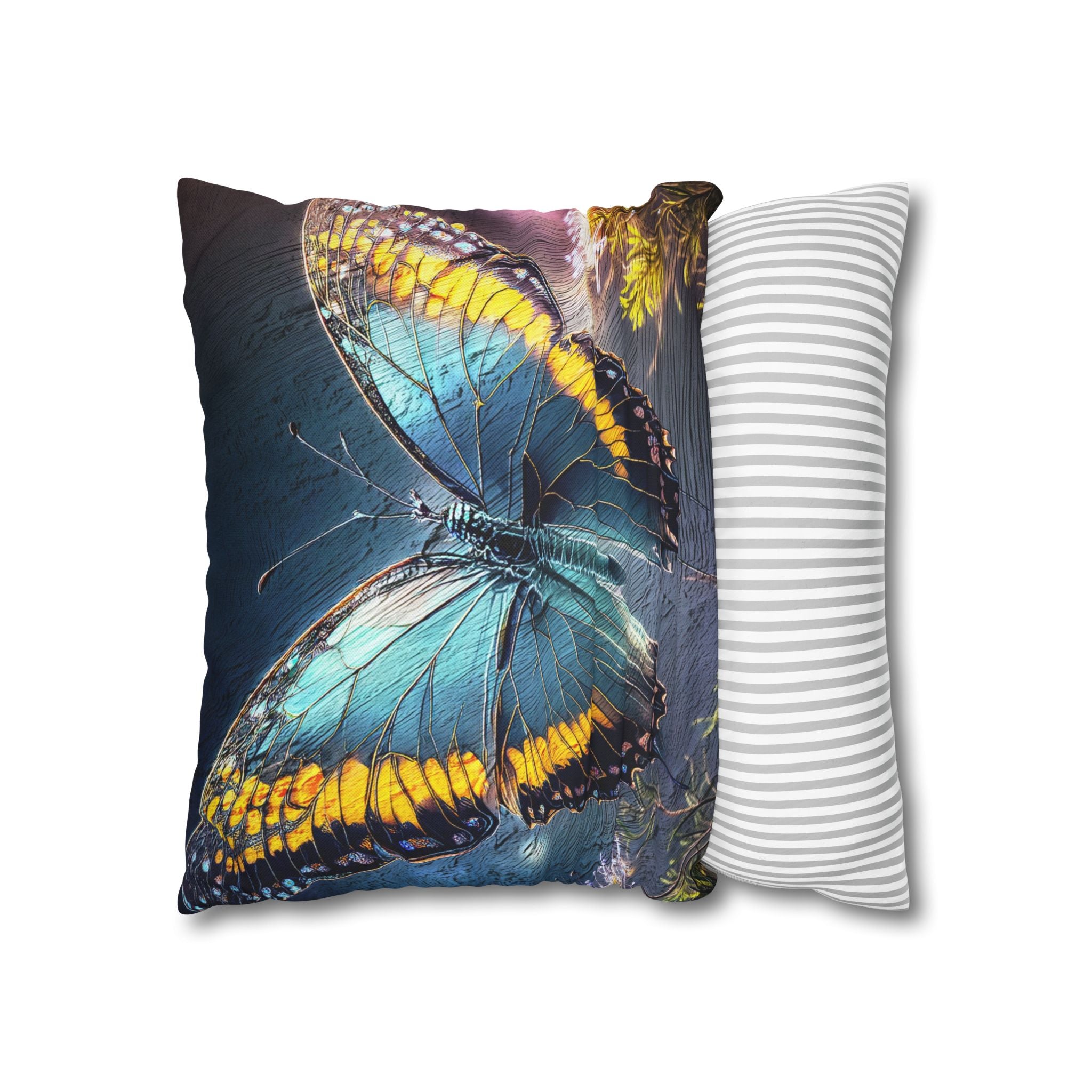 Blue and Yellow Butterfly Decorative Pillow Cover
