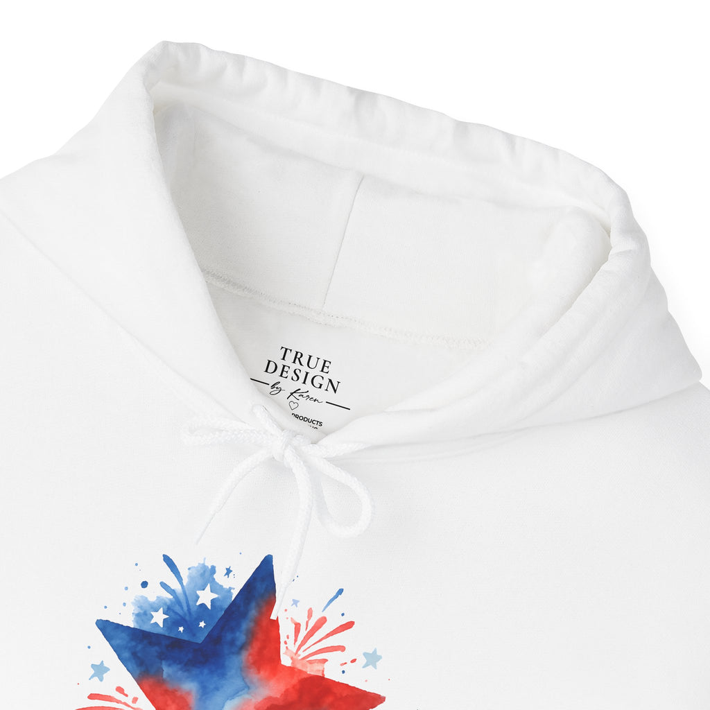 Patriotic Red & Blue Star Hoodie — 4th of July Firework Sweatshirt