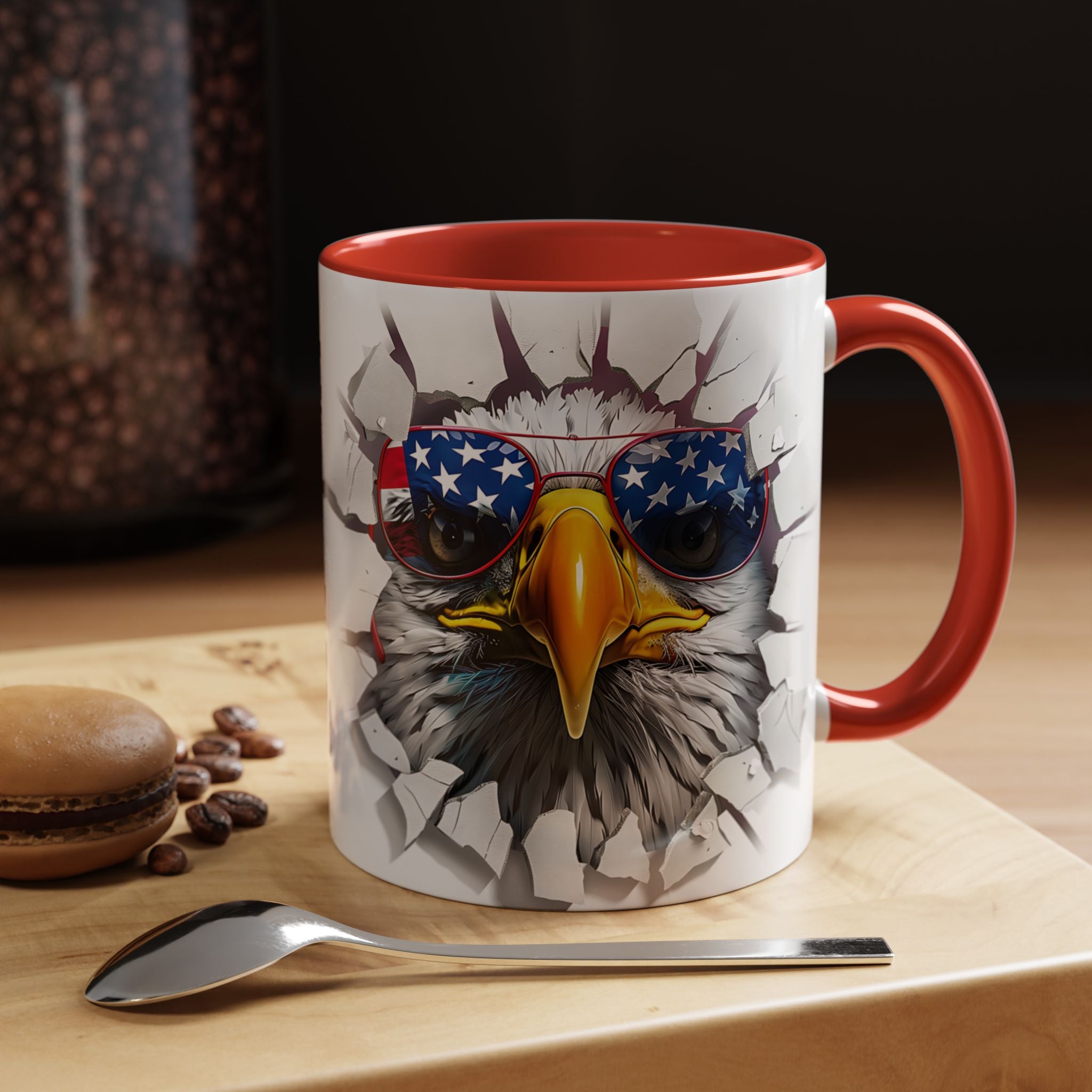 American Eagle Coffee Mug with USA Flag Accent Design