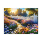 Sunlit Garden Path Stretched Canvas – Colorful Floral Landscape Wall Art