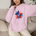 Patriotic Red & Blue Star Hoodie — 4th of July Firework Sweatshirt