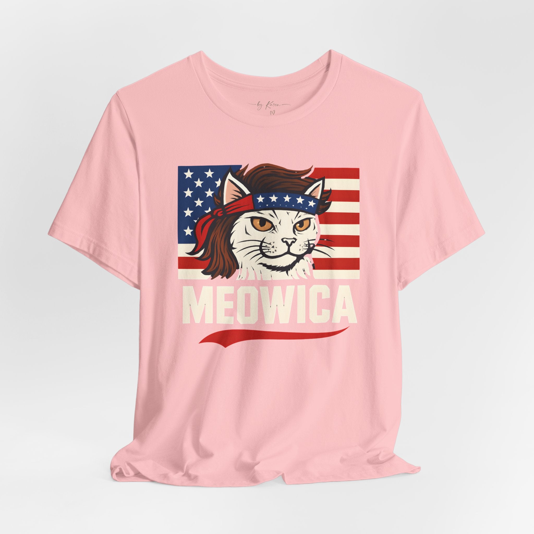 T-Shirt — "Meowica" Patriotic Cat Tee (American Flag, Funny 4th of July Shirt)