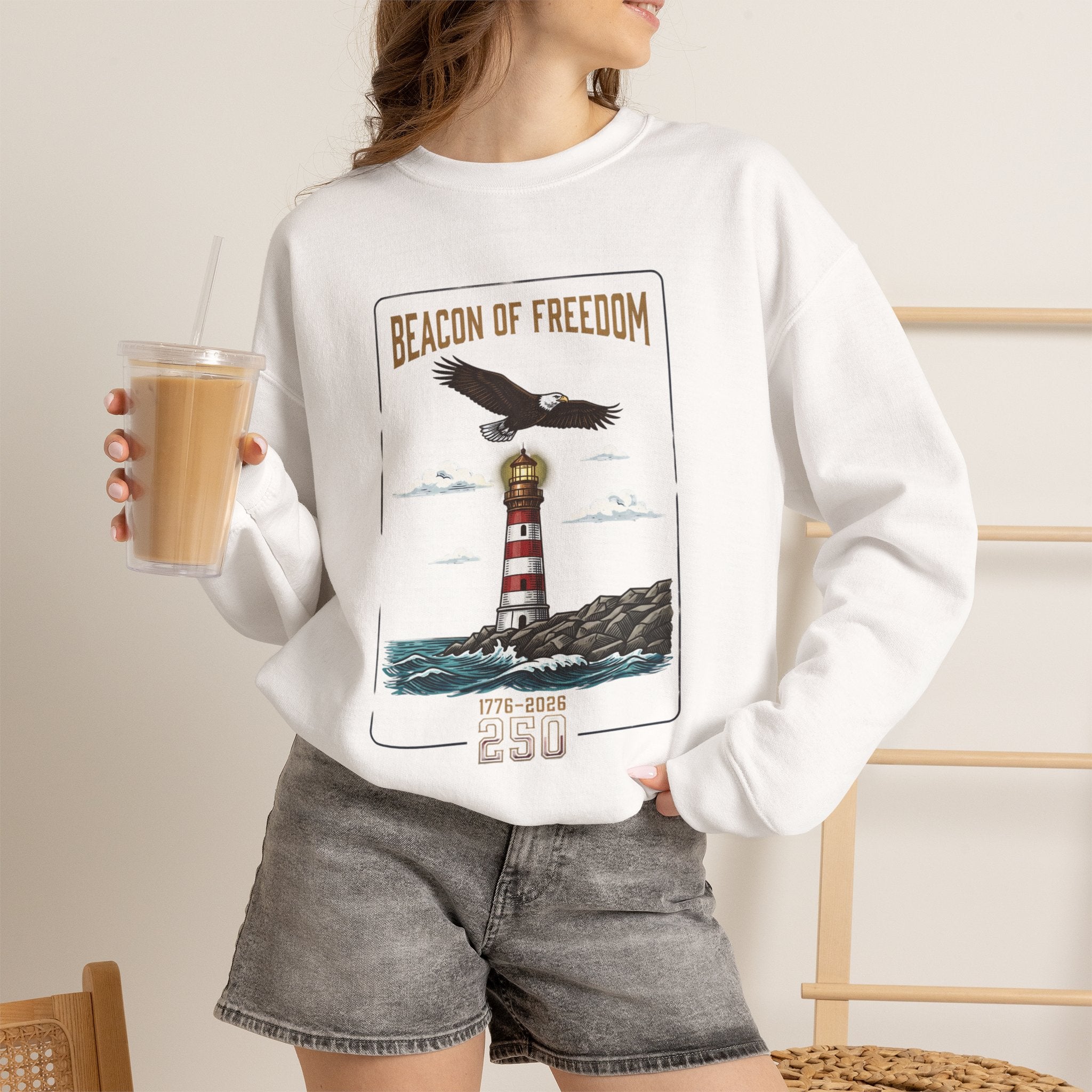 Beacon of Freedom Lighthouse Sweatshirt | 250th 4th of July Patriotic Milestone