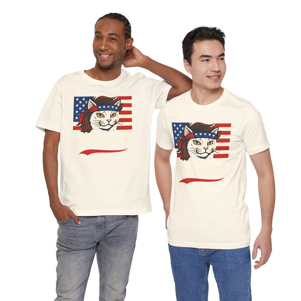 T-Shirt — "Meowica" Patriotic Cat Tee (American Flag, Funny 4th of July Shirt)