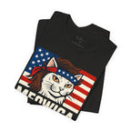 T-Shirt — "Meowica" Patriotic Cat Tee (American Flag, Funny 4th of July Shirt)