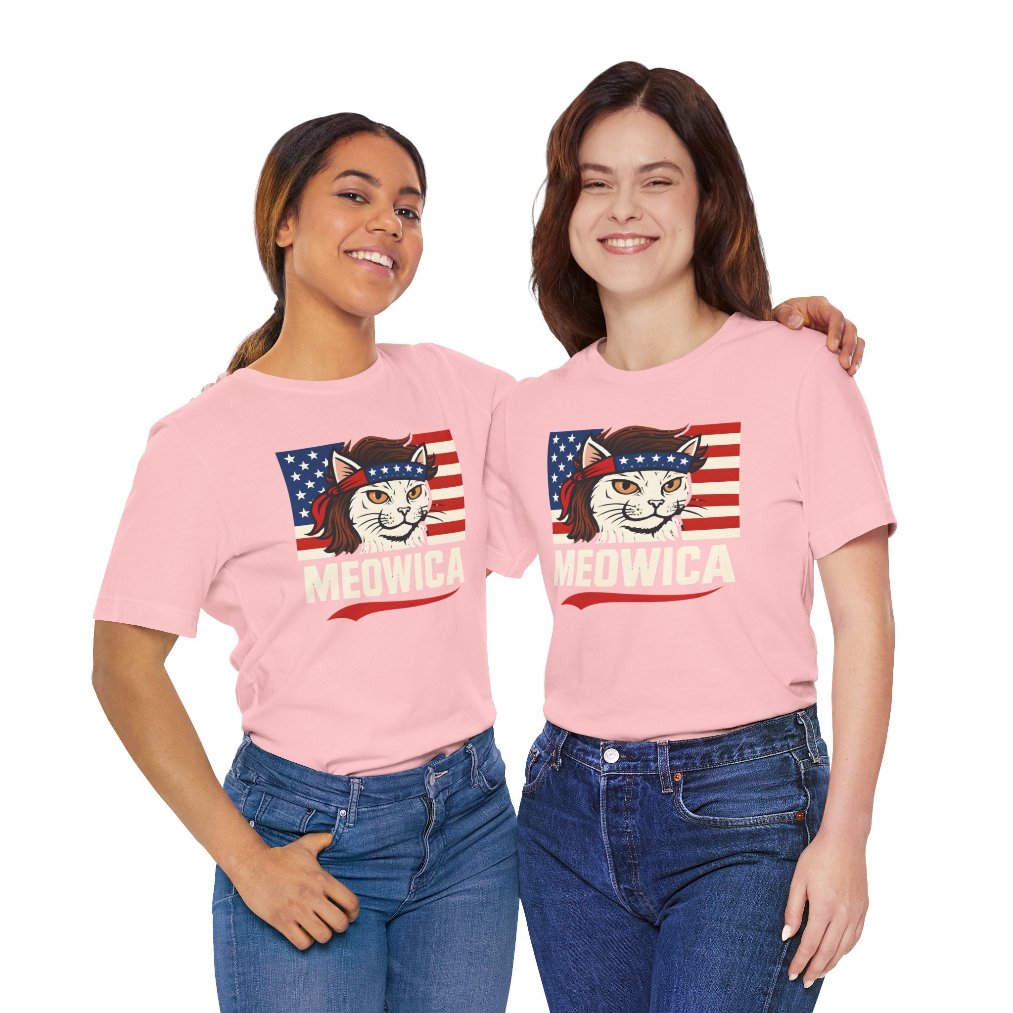 T-Shirt — "Meowica" Patriotic Cat Tee (American Flag, Funny 4th of July Shirt)