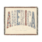 America Woven Blanket — Patriotic Throw Blanket with USA Text