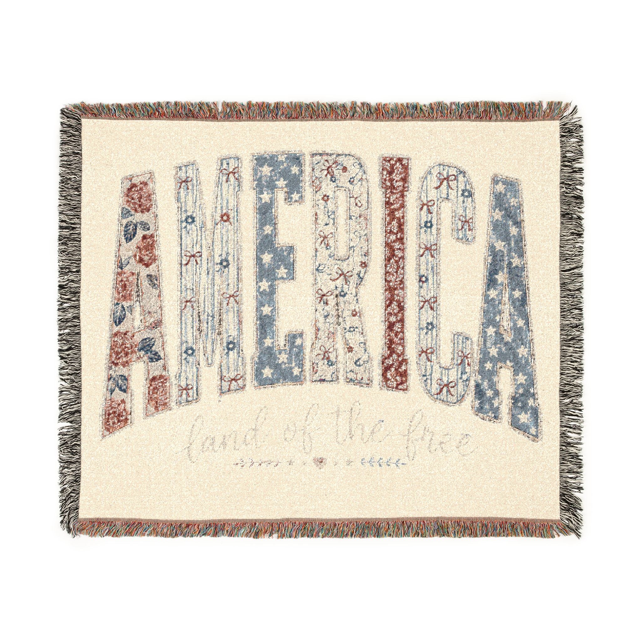 America Woven Blanket — Patriotic Throw Blanket with USA Text