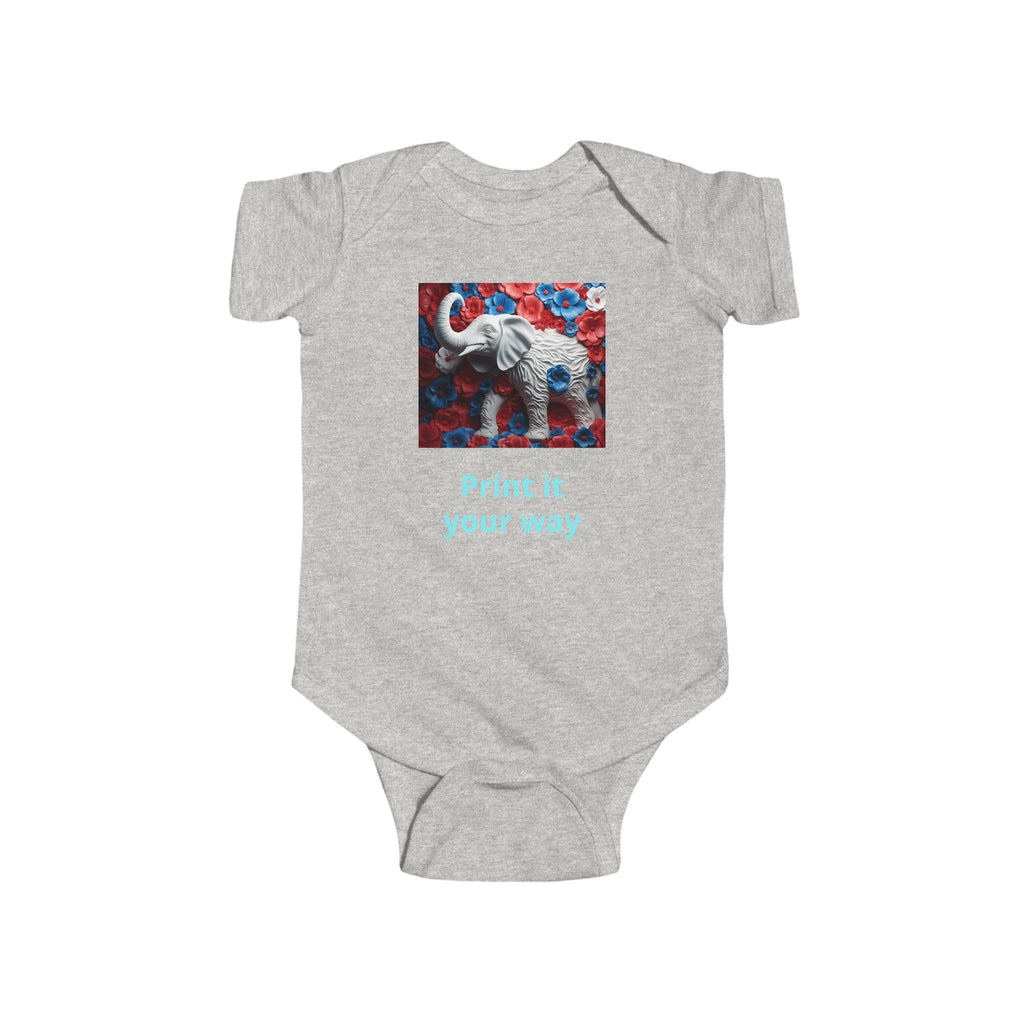 Elephant Print Infant Bodysuit with Floral Design