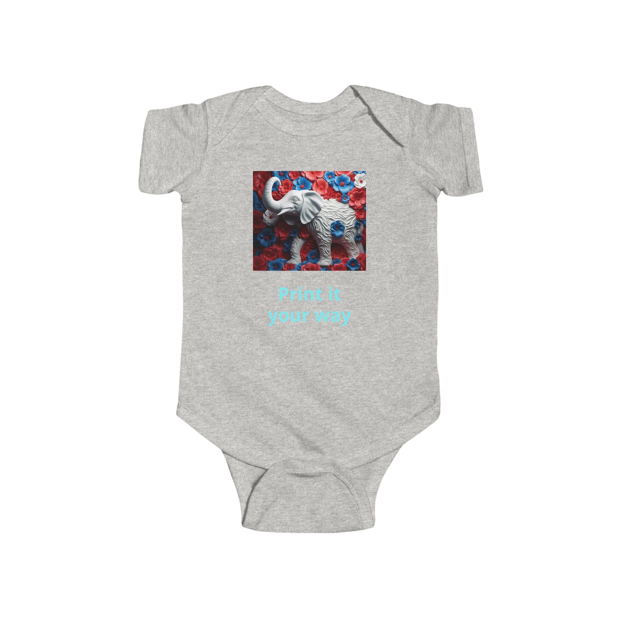 Elephant Print Infant Bodysuit with Floral Design