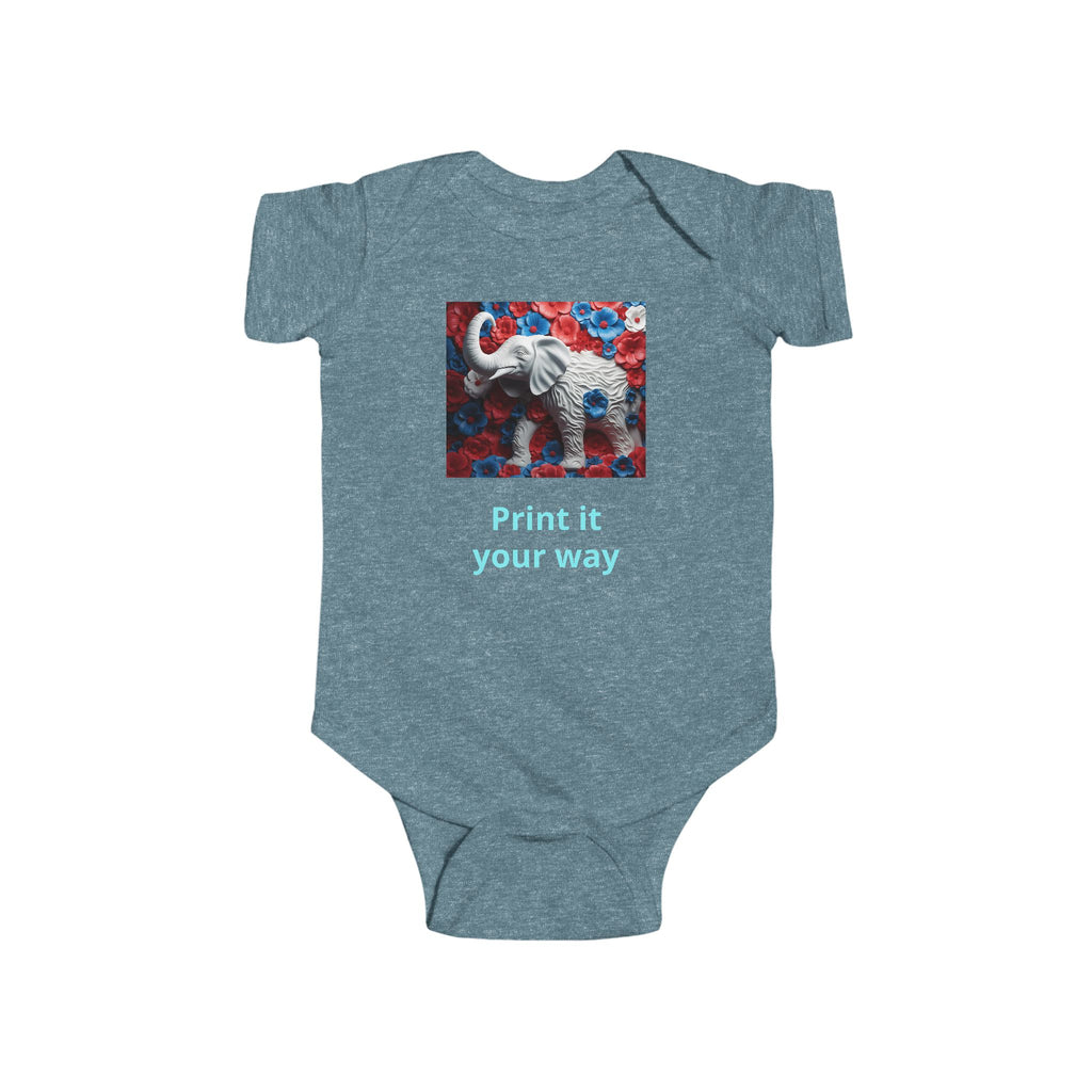 Elephant Print Infant Bodysuit with Floral Design