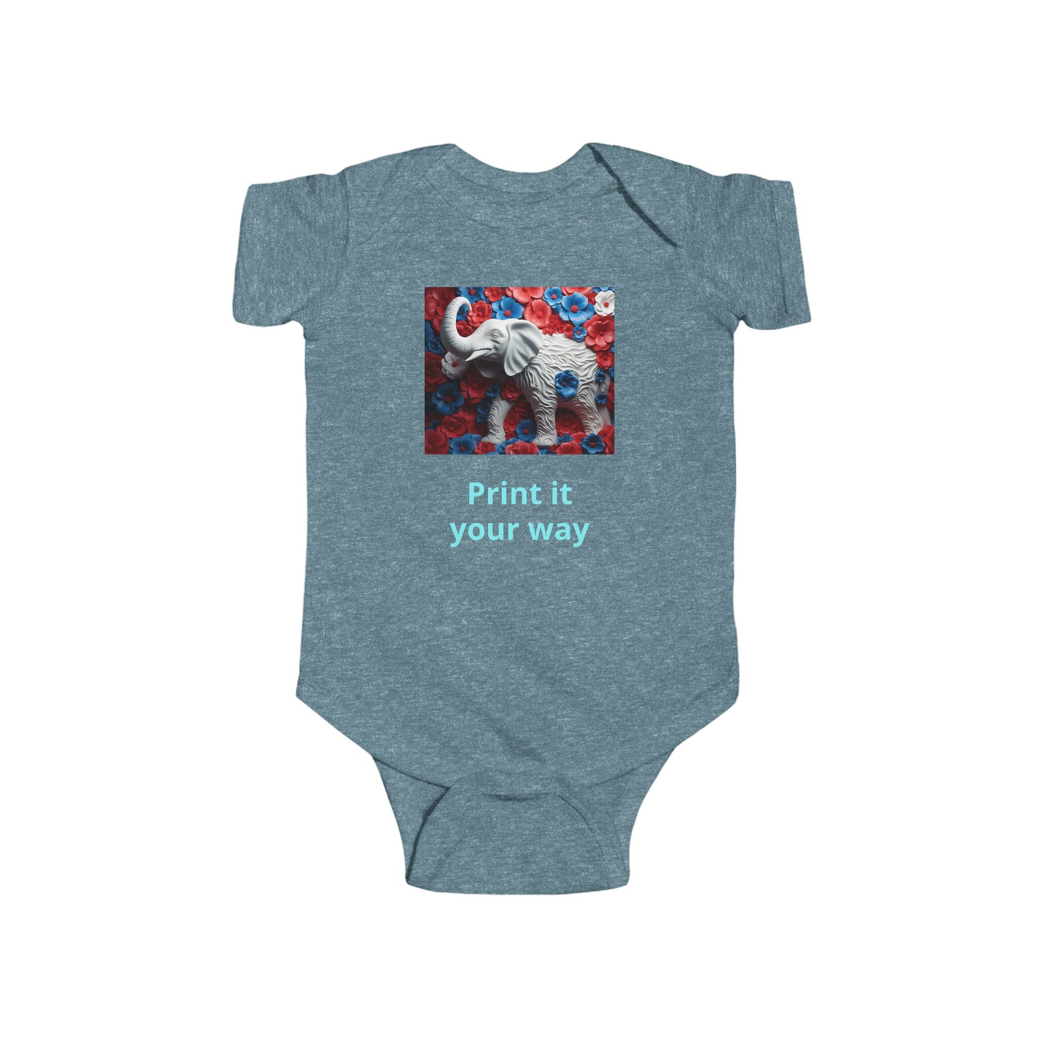 Elephant Print Infant Bodysuit with Floral Design