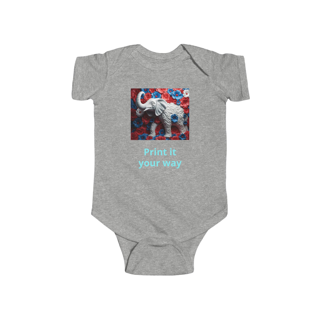 Elephant Print Infant Bodysuit with Floral Design