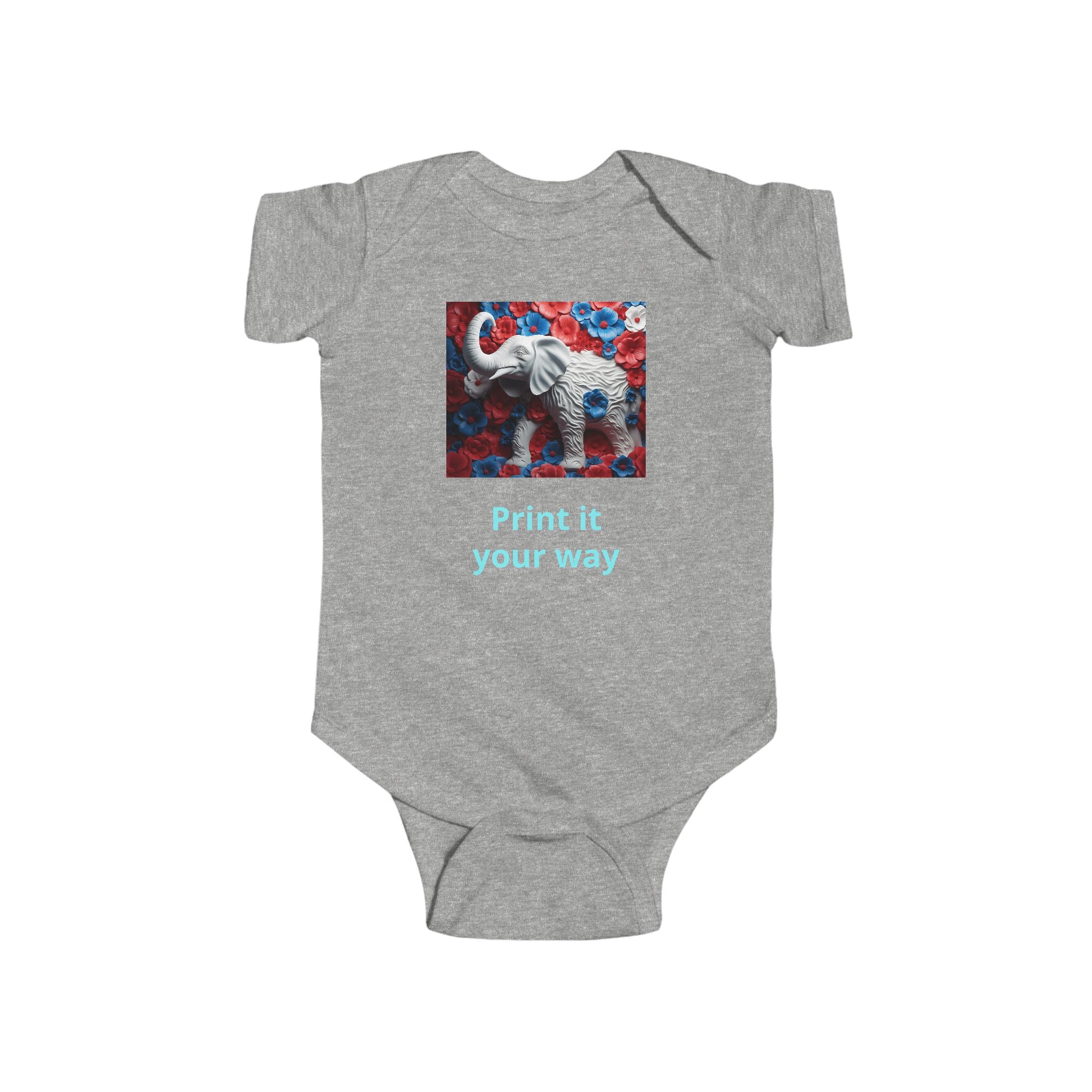 Elephant Print Infant Bodysuit with Floral Design