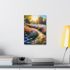 Sunlit Garden Path Stretched Canvas – Colorful Floral Landscape Wall Art