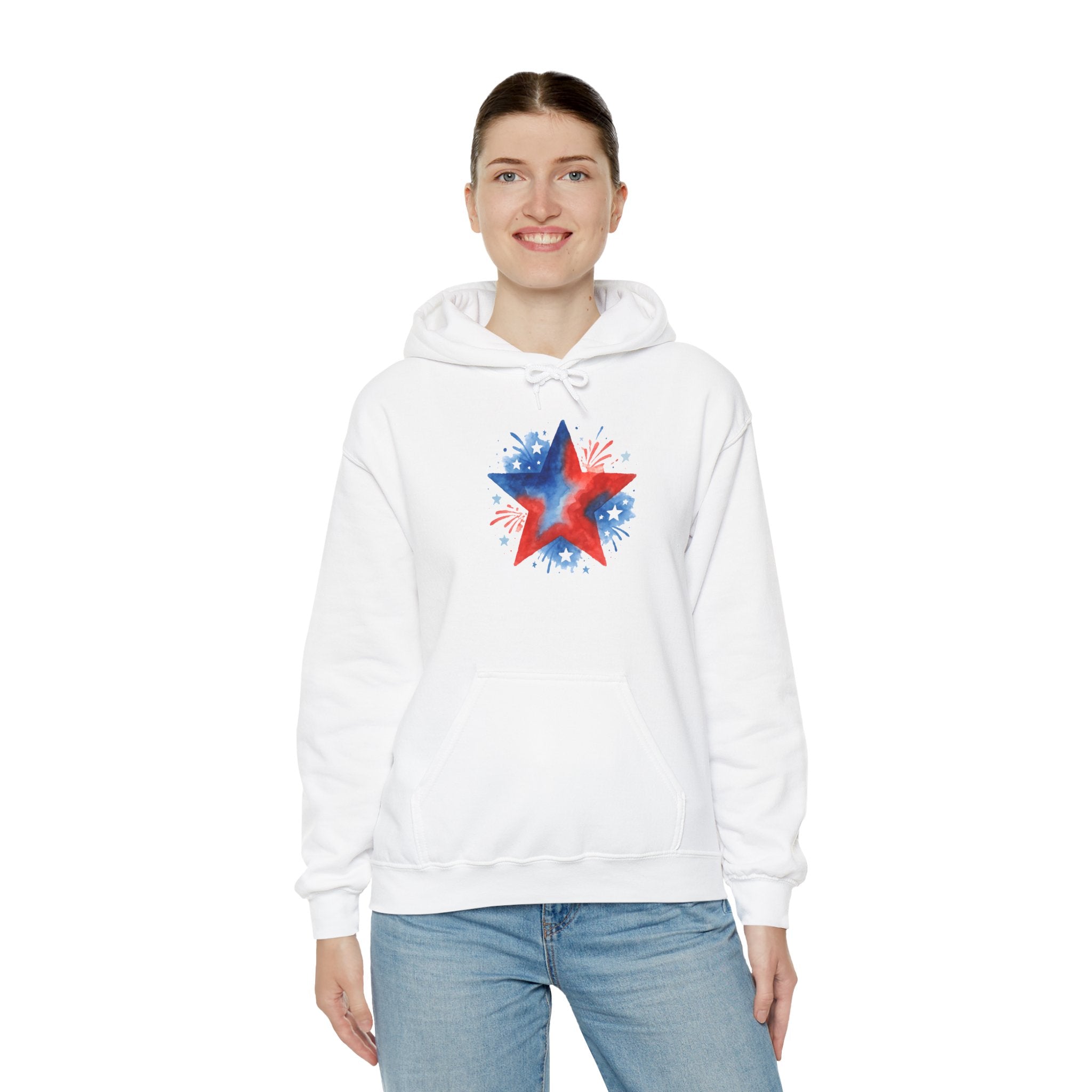 Patriotic Red & Blue Star Hoodie — 4th of July Firework Sweatshirt