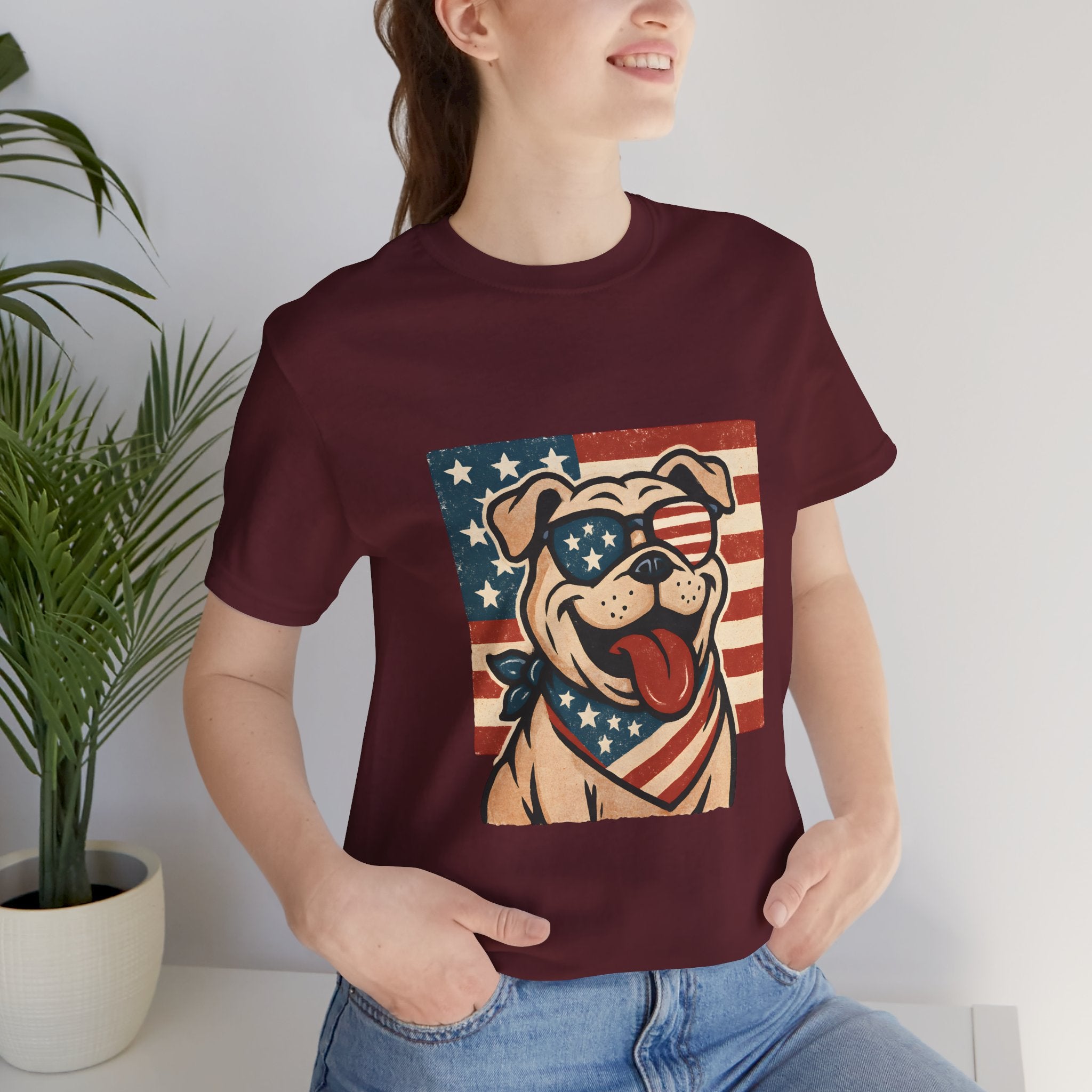Dog's are Patriotic Too (American Flag, Funny 4th of July Shirt)