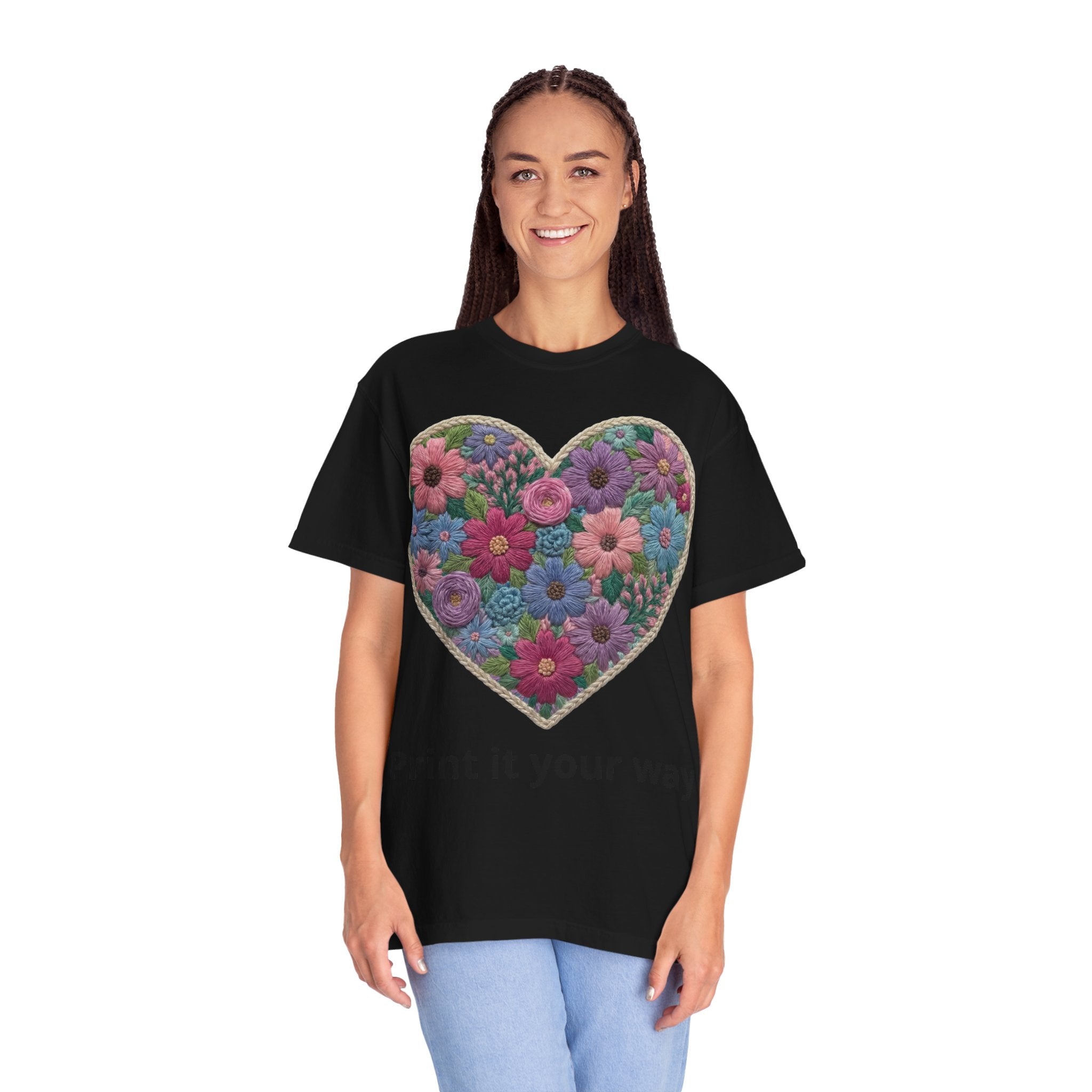 Floral Heart T-Shirt — Colorful Bouquet Heart Graphic (Print It Your Way)