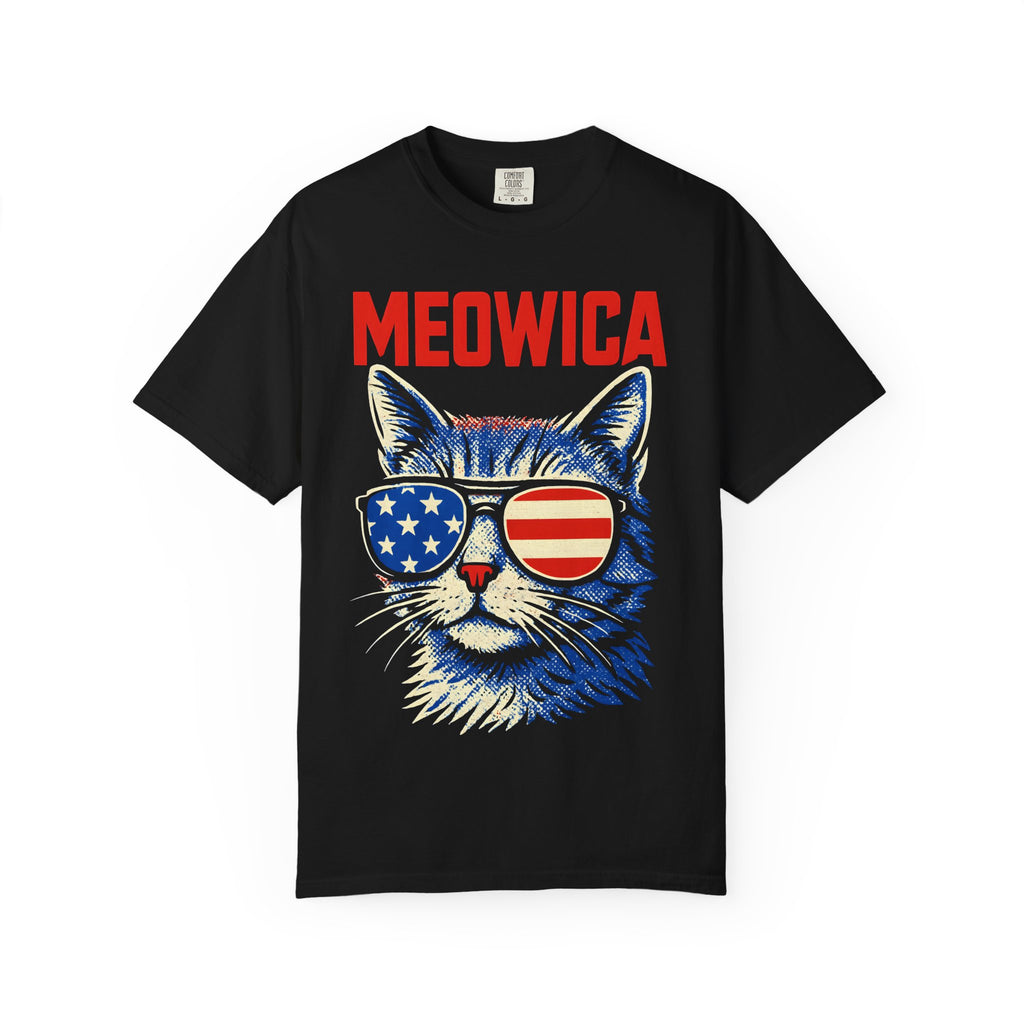 Meowica Cat T-Shirt — Patriotic American Flag Sunglasses Tee
