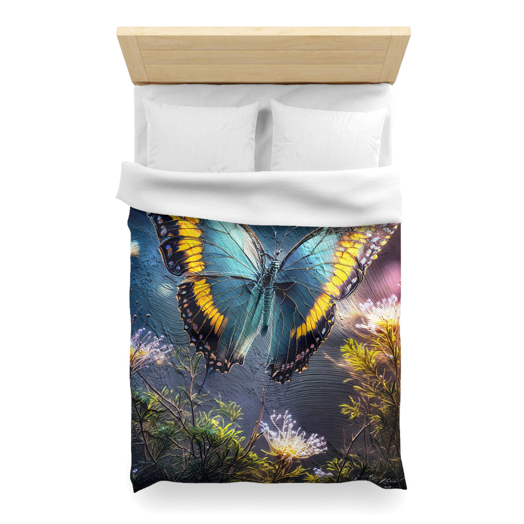 Butterfly Garden Duvet Cover - Blue & Yellow Microfiber Bedding
