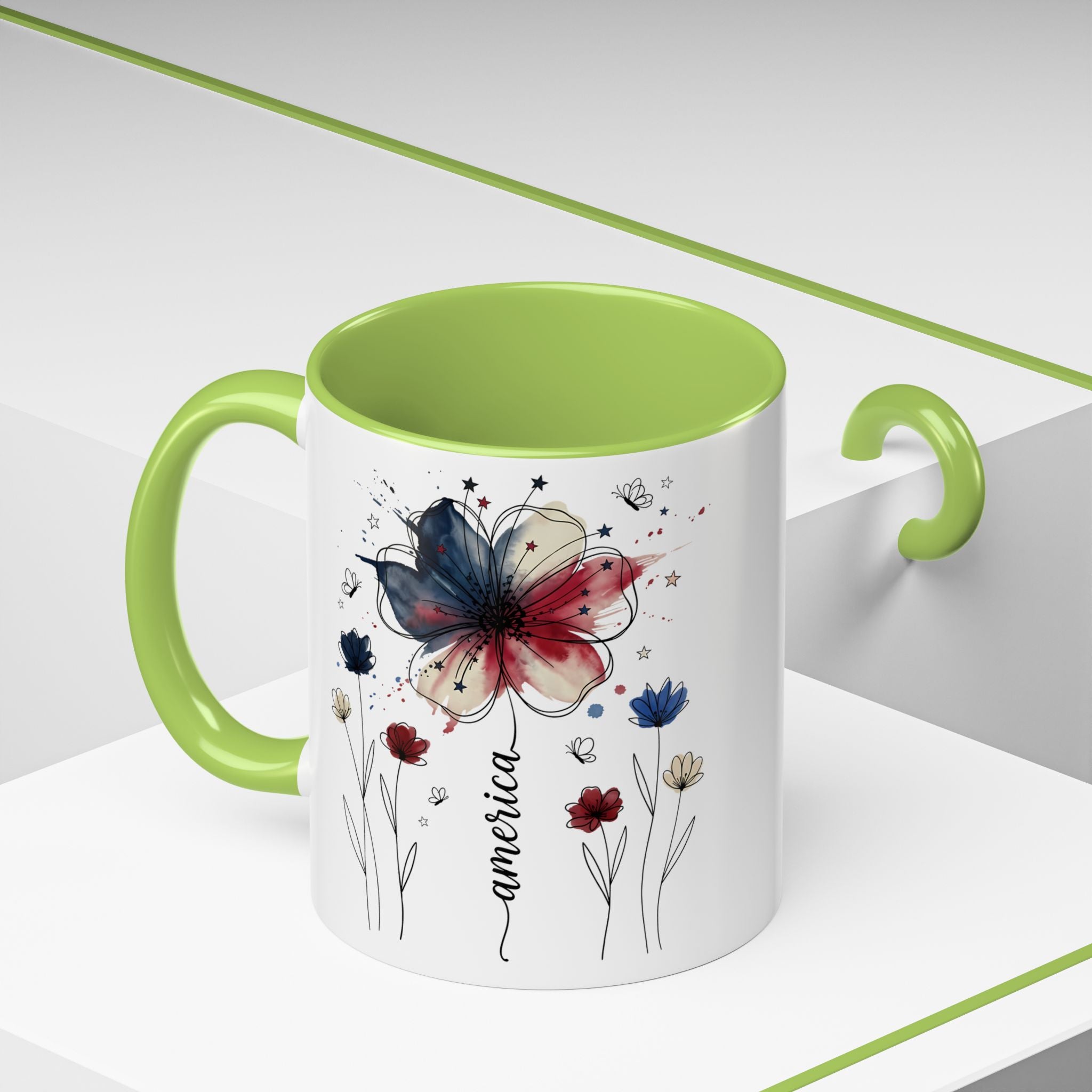Patriotic Anemone Accent Coffee Mug Classic Floral Design